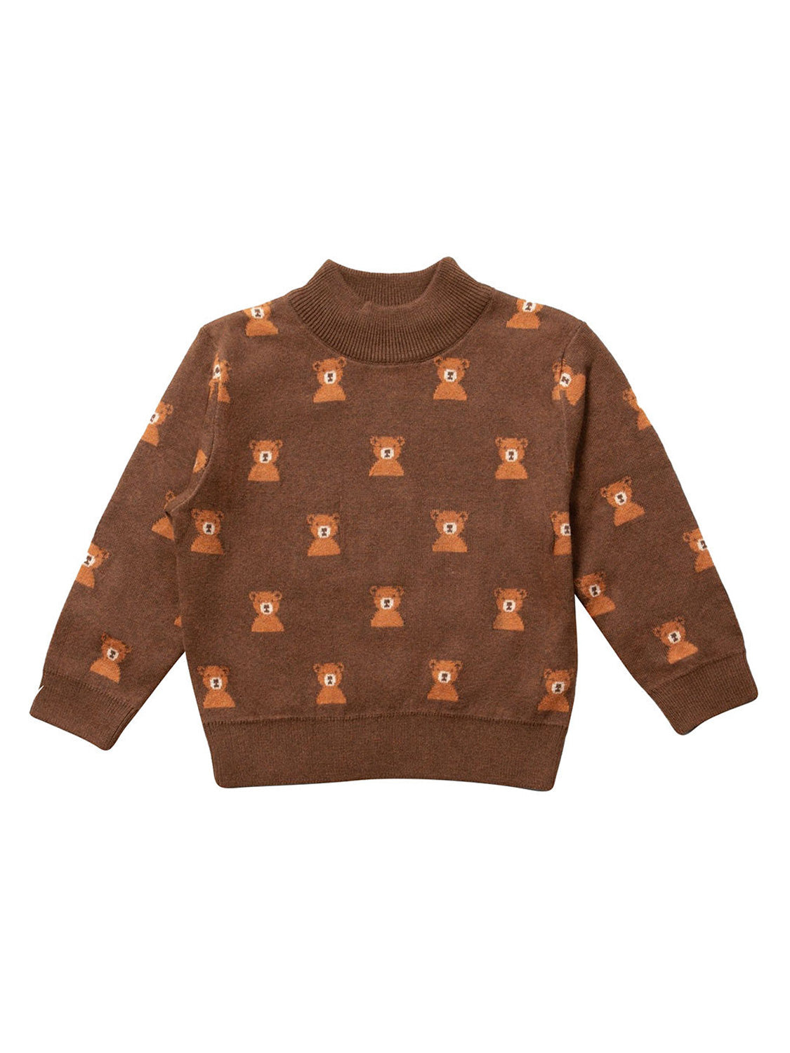 Pullover Braun: Kinder-Strickpullover mit eingestrickten Teddy-Motiven, geripptem Rollkragen, Bündchen und Saum, ideal für stilvolle, natürliche Looks aus dem bellybutton-Sortiment.