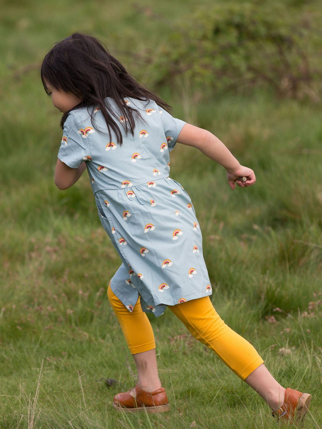 Short-sleeved dress OVER THE RAIN light blue