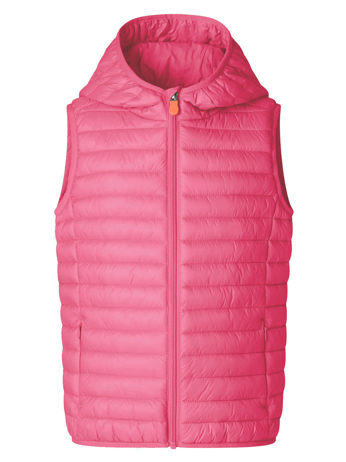 Steppweste CUPID GIGA18 in gempink, mit Kapuze, horizontalen Steppnähten und Reißverschlusstaschen, ideal für modische Kinderbekleidung bei bellybutton.