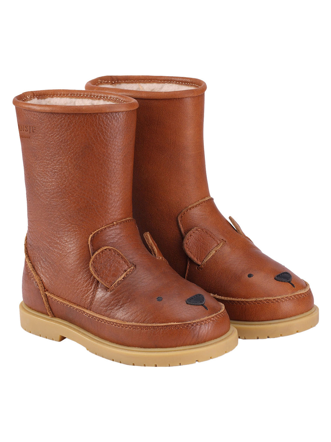 Stiefel WADUDU - BEAR gefüttert in cognac cognac, Kinderstiefel mit Bärenmotiv, aus braunem Lederimitat, warmes Fleecefutter, Gummisohle, perfekt für verspielte Looks bei bellybutton.