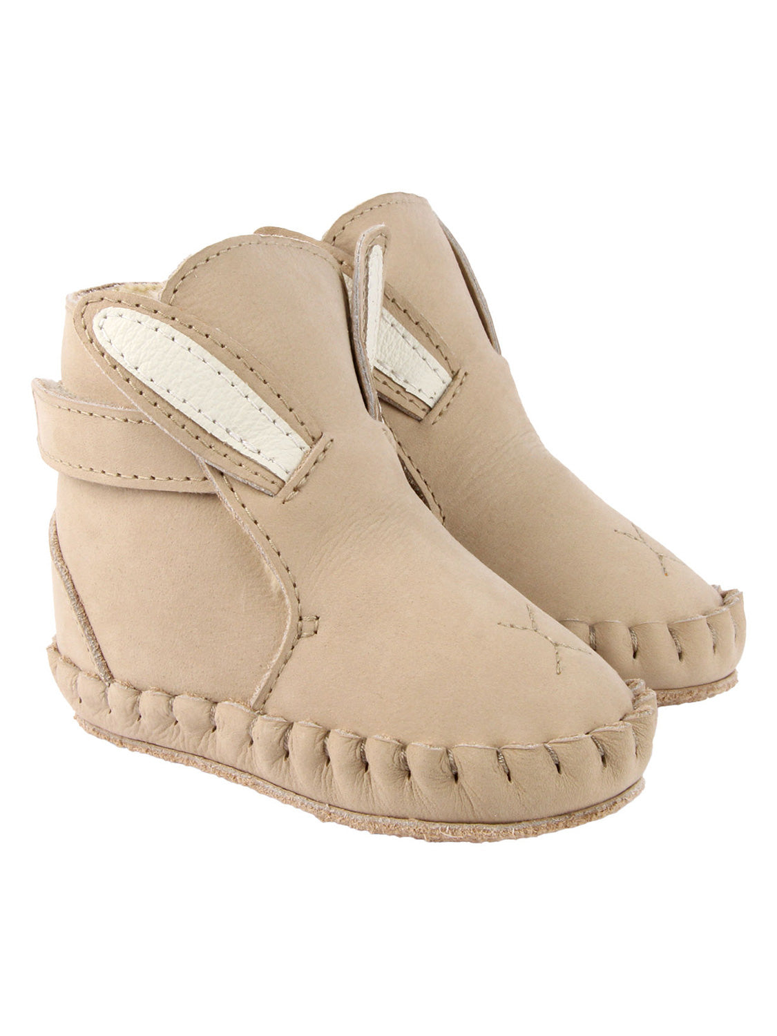 Krabbelschuhe KAPI CLASSIC - BUNNY gefüttert in taupe: Niedliche, knöchelhohe Babyschuhe aus Veloursleder mit Mokassin-Nähten und einem Riemendetail am Knöchel, ideal für kleine Entdecker.
