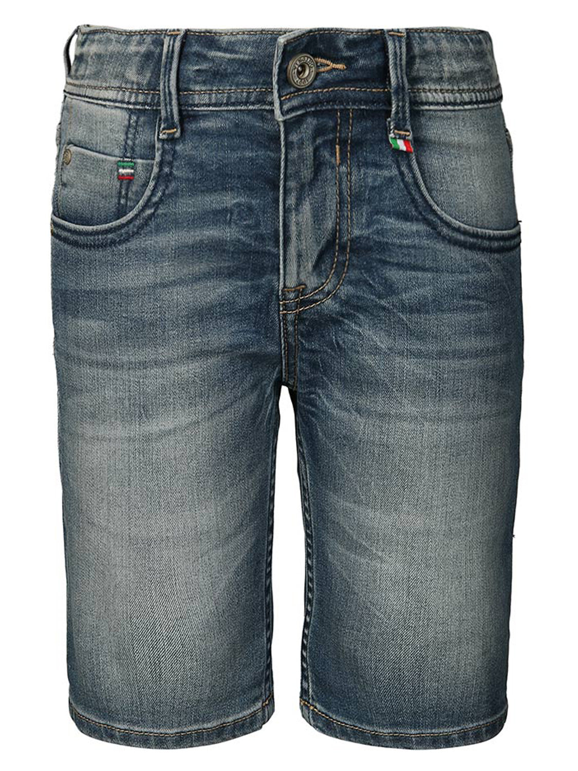 Jeans-Bermudas CHARLIE in mittlerem Blau: Klassische Five-Pocket-Shorts mit Gürtelschlaufen, Knopf-Reißverschluss, dezenten Fade- und Whiskering-Details. Ideal für stilbewusste Teens bei bellybutton.