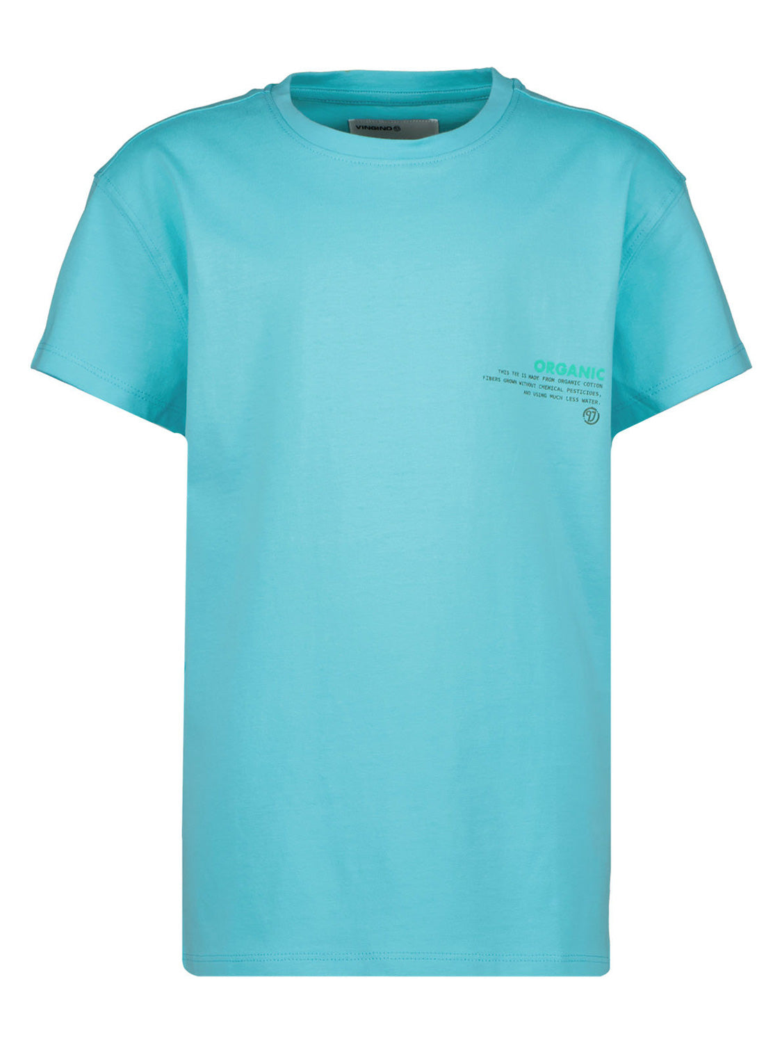 T-Shirt DEAN in island blue: Kurzarmshirt mit Rundhalsausschnitt, kleiner Logoaufdruck ORGANIC auf der Brust. Ideal für nachhaltige Mode-Liebhaber im bellybutton-Shop.