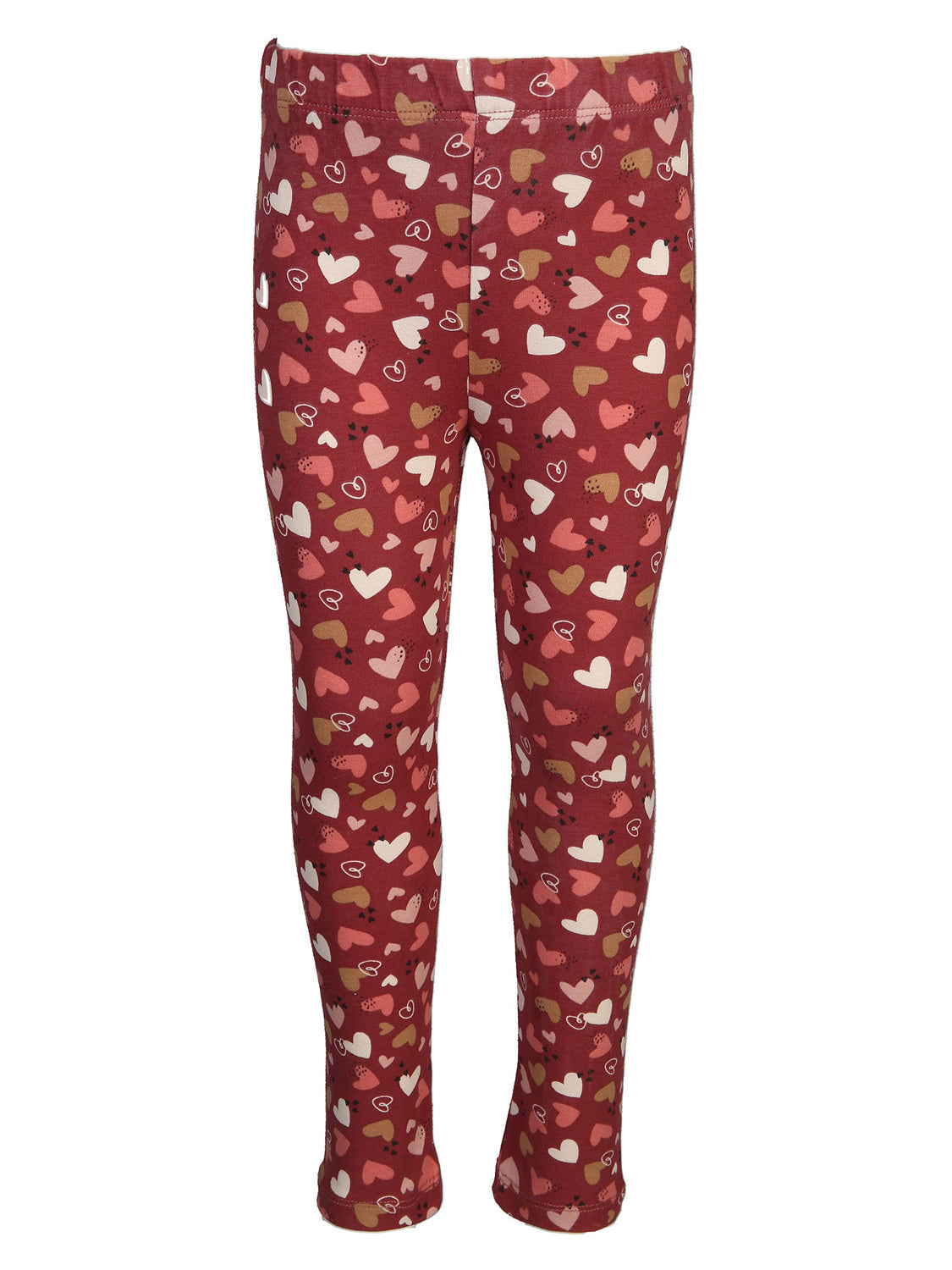 Leggings HEARTS in rotbraun rotbraun mit Herzmuster in Rosa- und Beigetönen, ideal für stilvolle Kindermode von bellybutton.