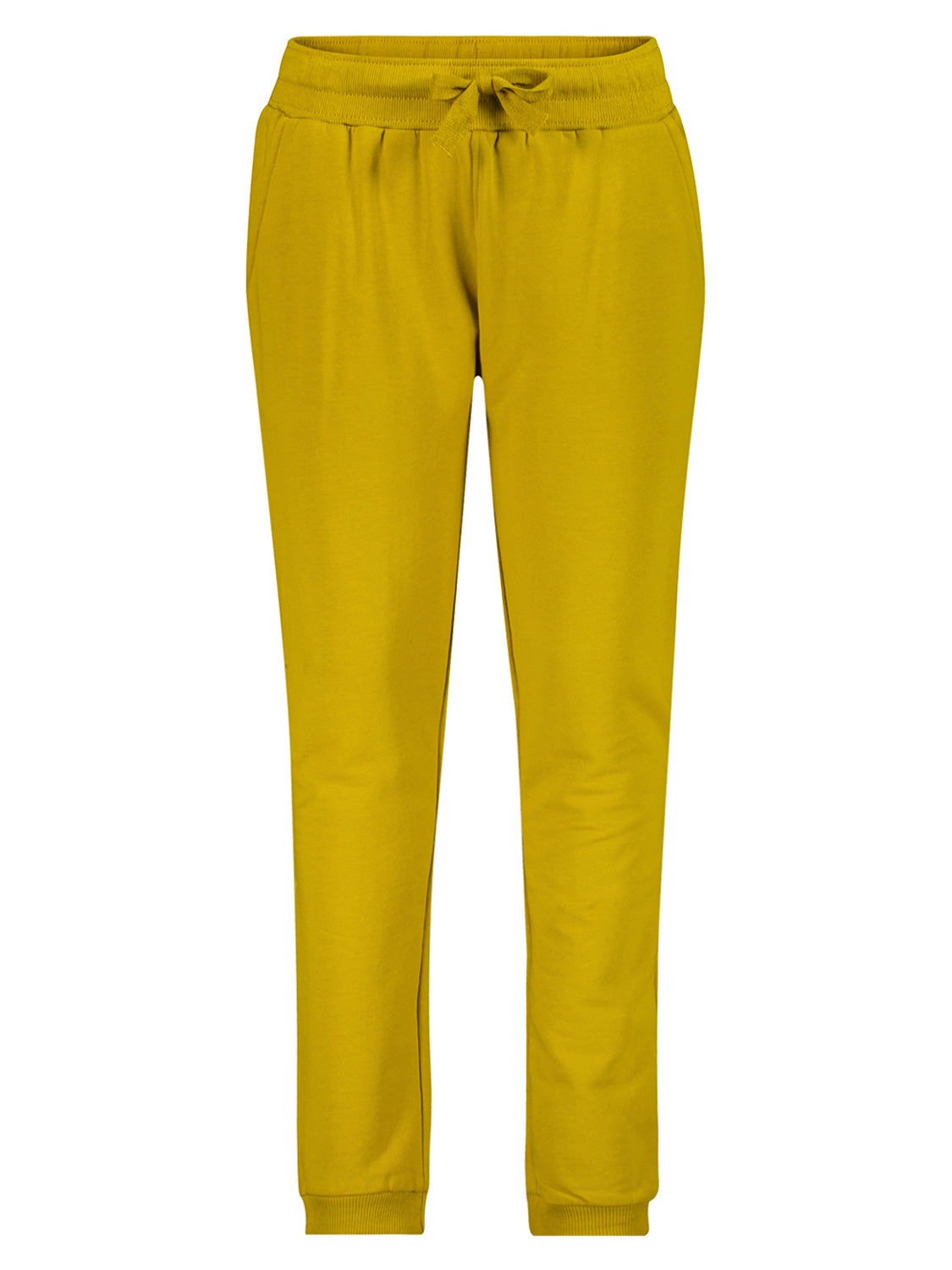 Jogginghose Gelb mit elastischem Bund und Kordelzug, seitlichen Taschen und gerippten Bündchen, ideal für komfortable Kinder- und Teenager-Outfits.