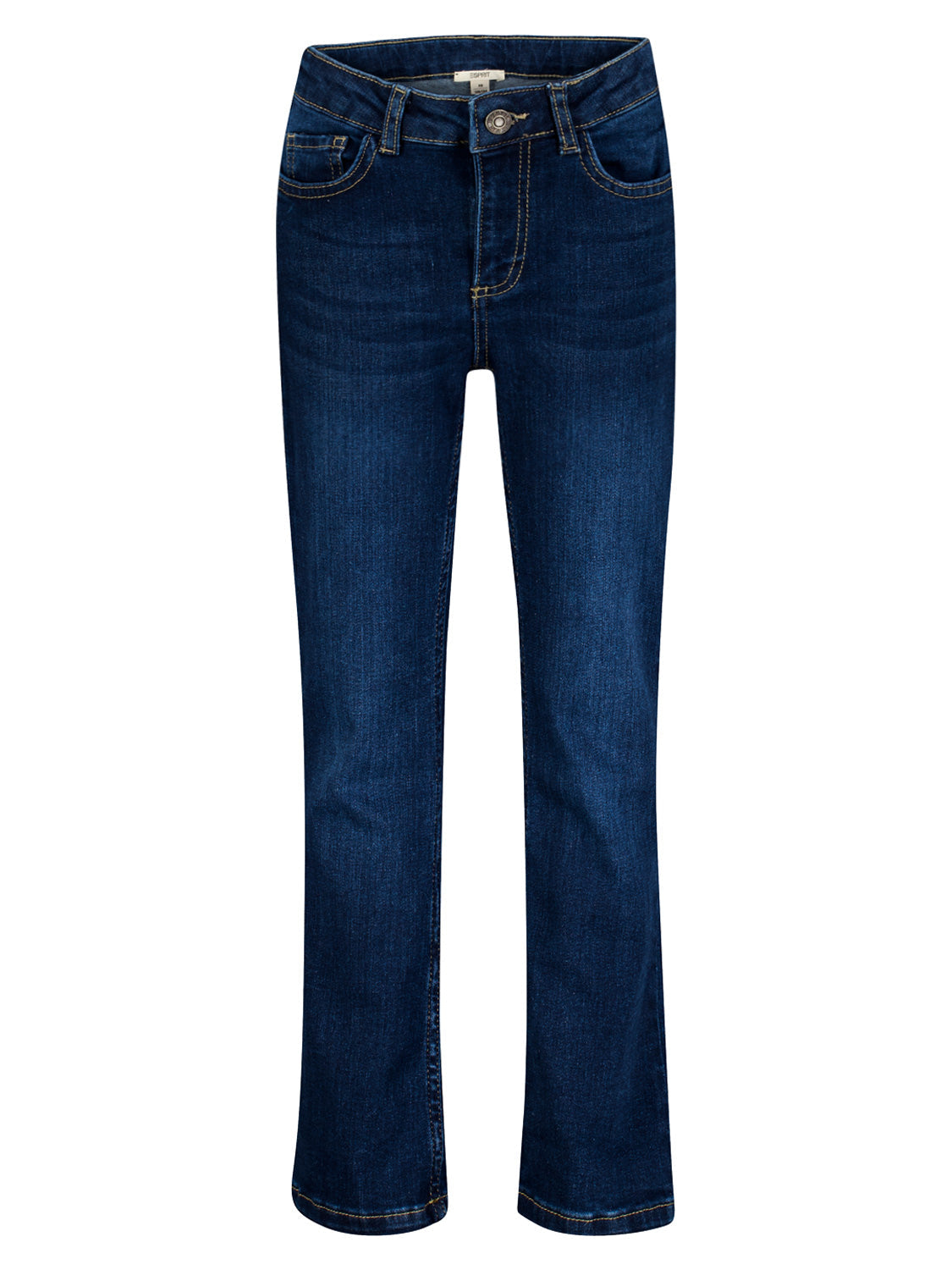 Jeans Marineblau: Klassisch geschnittene Esprit-Jeans mit fünf Taschen, Gürtelschlaufen und Knopf-Reißverschluss, in einem satten Dunkelblau mit leichten Wash-Out-Effekten.