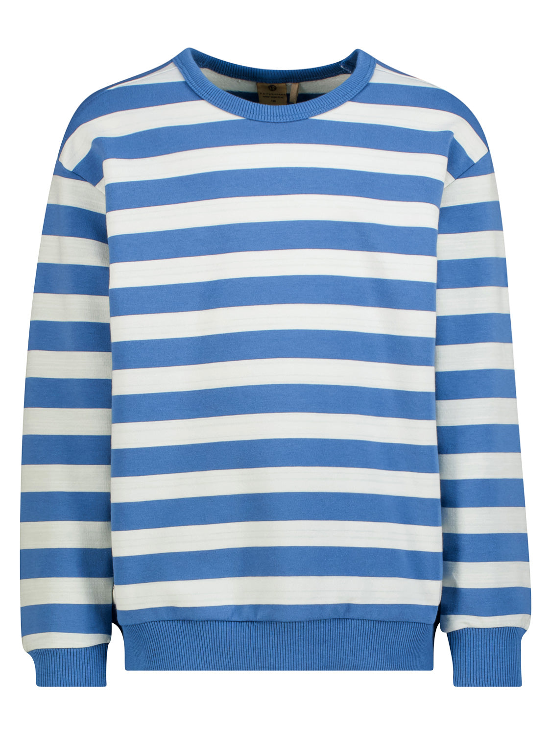 Sweatshirt Blau: Langärmliger Pullover mit breiten horizontalen Streifen, Crewneck und gerippten Bündchen, ideal für stilvolle und bequeme Kinderkleidung bei bellybutton.