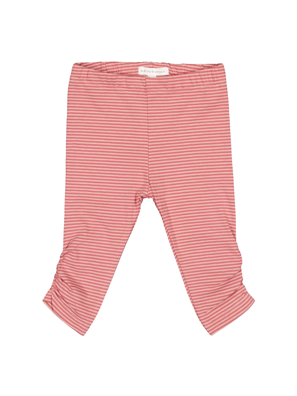 Kinderleggings Lot of Shells Apricot aus weichem Strickstoff mit schmalen, horizontalen Streifen, elastischem Bund und kleinem bellybutton-Etikett hinten, ideal für Kleinkinder.