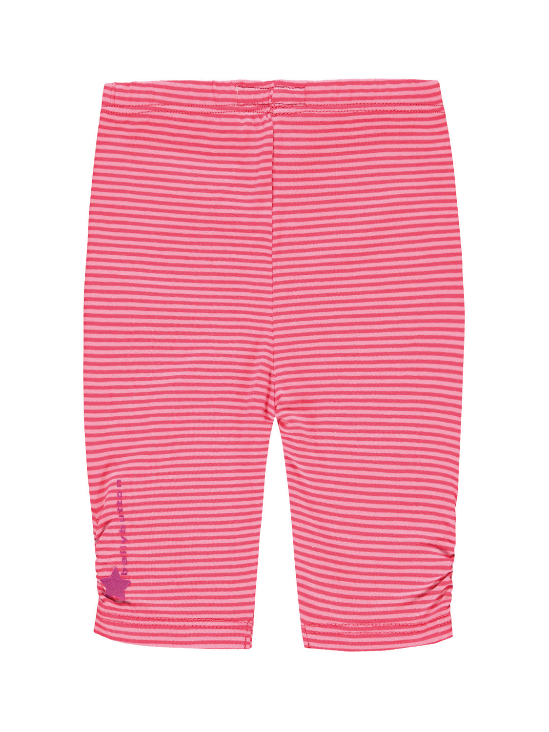 Leggings Cherry Rosa: Kinder-Bike-Shorts aus rosa-gestreiftem Stoff mit lila Sternakzent, elastischem Bund und sauberen Nähten. Ideal für bequeme, modische Kindermode von bellybutton.