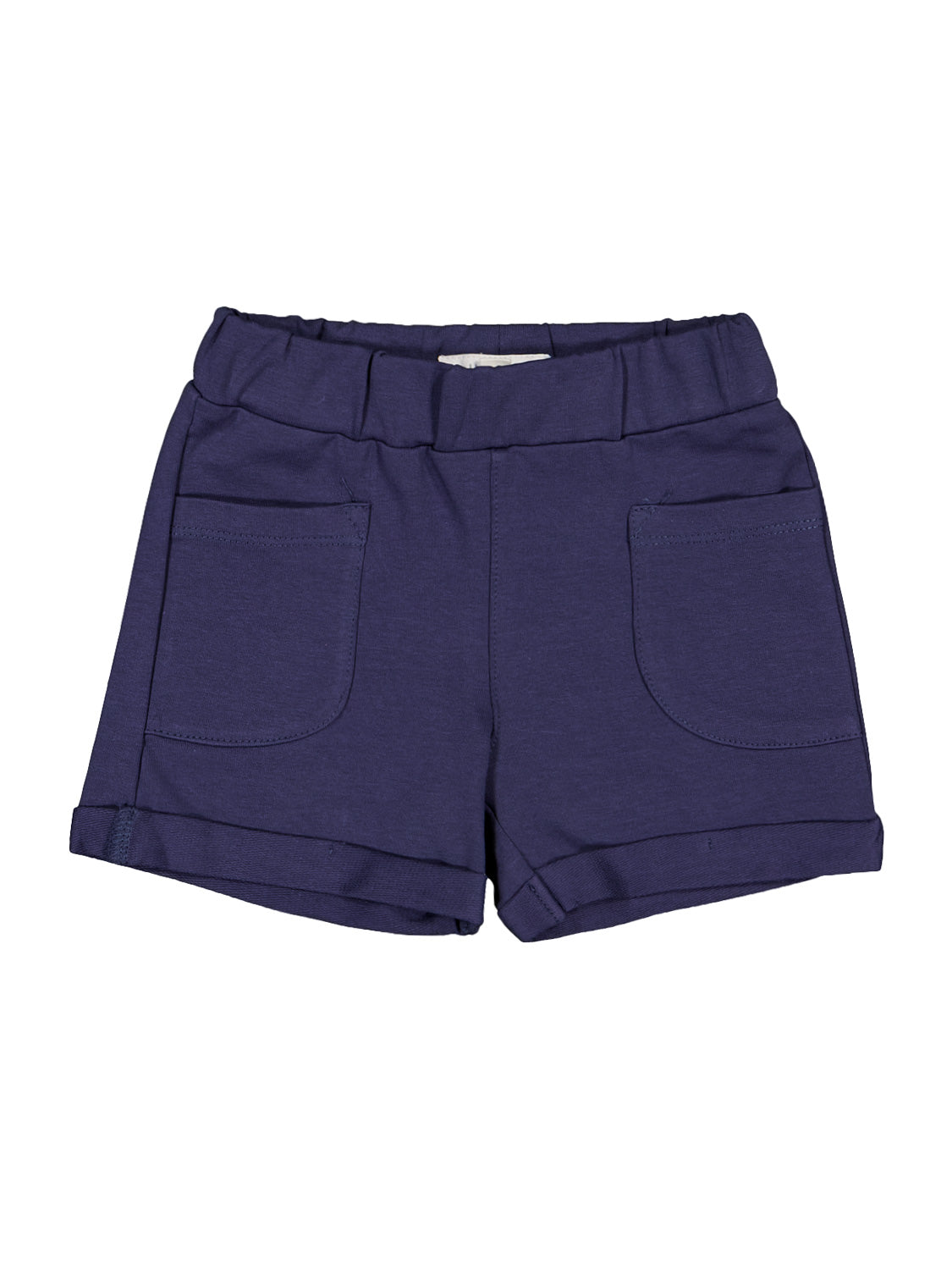 Sweatshorts Marineblau mit elastischem Bund, zwei Fronttaschen und kleinen Beinaufschlägen, ideal für bequeme Kinder- und Teenagerbekleidung von bellybutton.