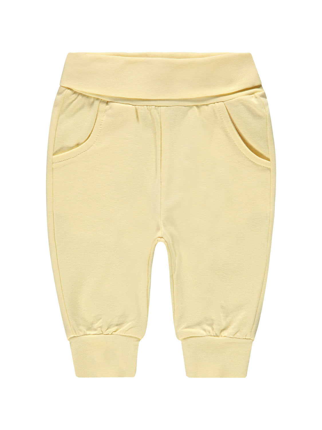 Jogginghose Summer Spirit Gelb aus weichem Strick, mit elastischem Bund, zwei Seitentaschen und gerippten Bündchen an den Knöcheln, ideal für Babys oder Kleinkinder.