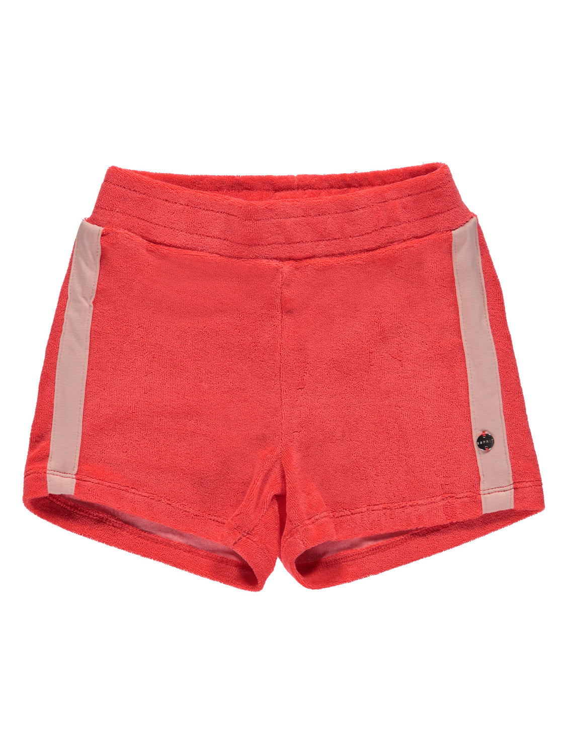 Shorts Koralle aus Frottee-Material mit elastischem Bund und seitlichen Kontraststreifen, ideal für sportlichen Stil. Perfekt für Kinder- oder Damenmode von bellybutton.