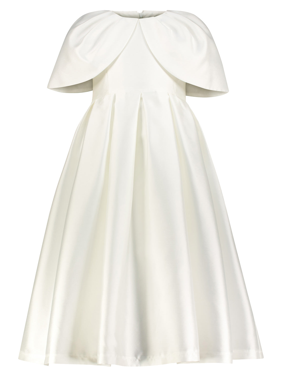 Elegantes Kleid Weiß mit capeartigem Überwurf und voluminösem Rock von Mama Luma, ideal für formelle Anlässe, präsentiert im bellybutton Online-Shop.