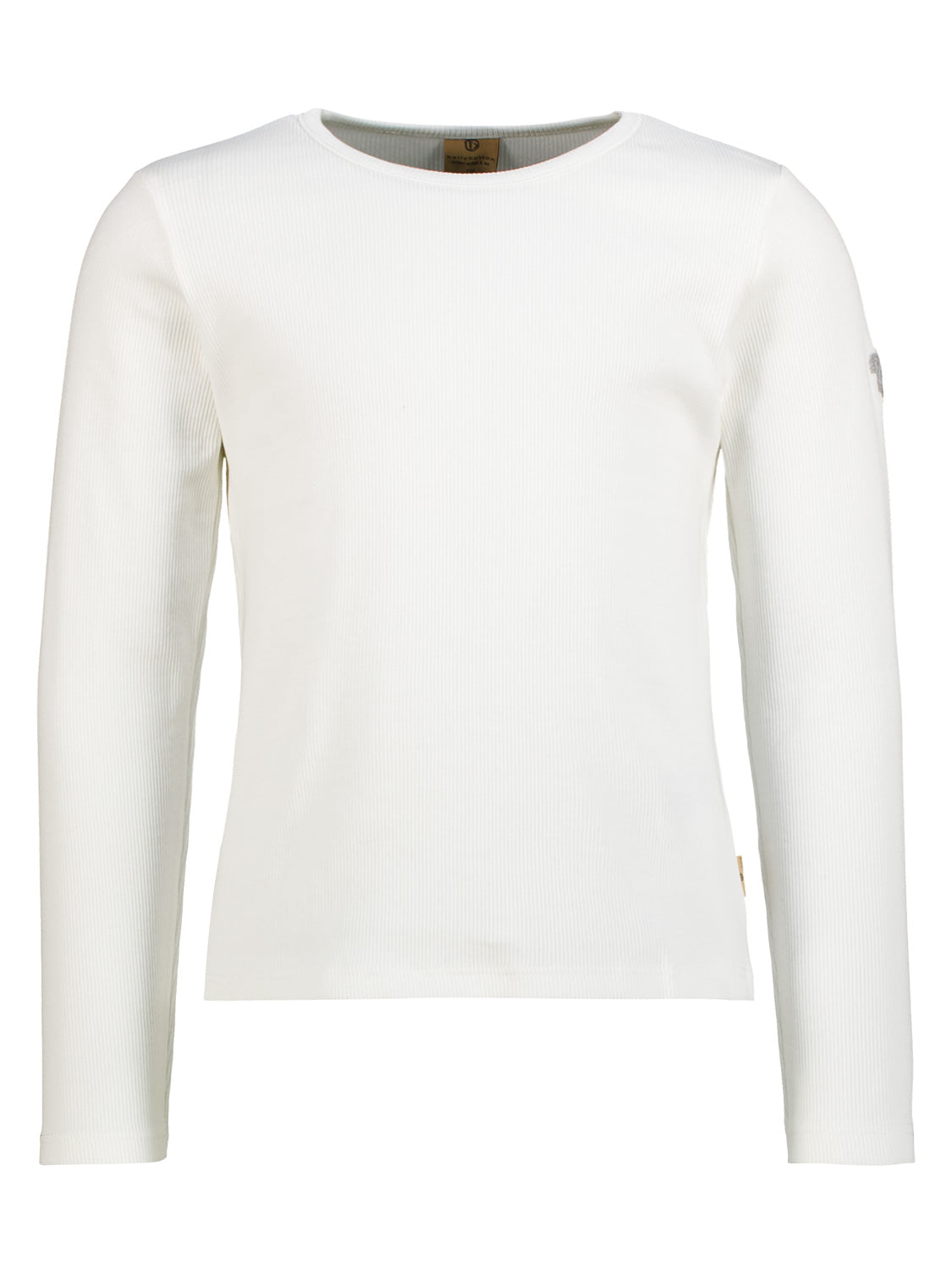 Langarmshirt Weiß: Schlichtes, geripptes Stricktop mit Rundhalsausschnitt, ideal als leichtes Thermo- oder Layering-Teil, perfekt für stilvolle, funktionale Mode bei bellybutton.