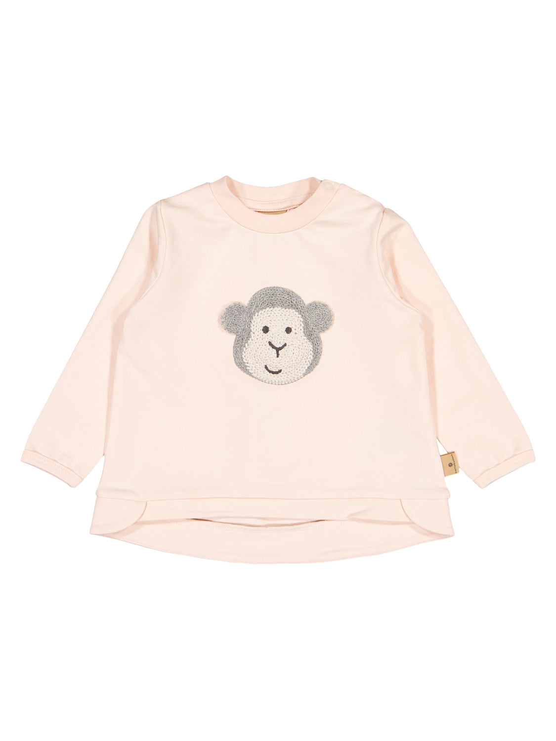 Sweatshirt Apricot: Langarm-Kinderpullover mit Affenmotiv, Schulterverschluss und längerem Rückensaum, ideal für stilvolle Kindermode von bellybutton.