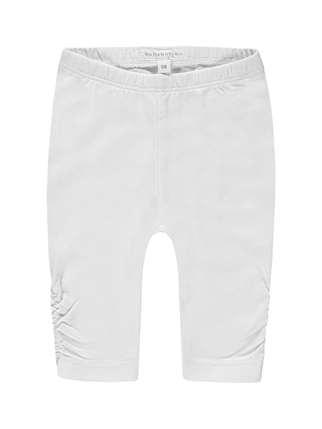 Leggings Weiß für Babys/Kleinkinder mit elastischem Bund, bellybutton-Label, flach genähten Nähten und gerafften Details an den äußeren Waden. Größe 56, mittellang.