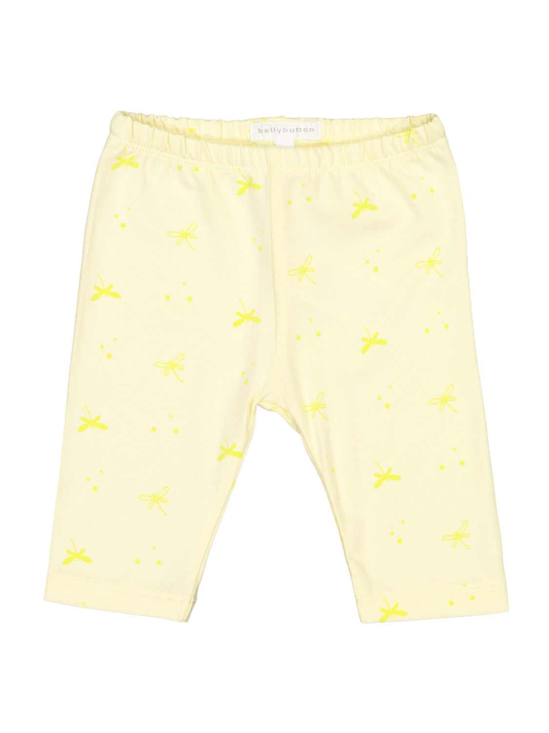 Baby-Leggings Summer Spirit Marineblau mit elastischem Bund, in blassem Gelb mit stilisierten Libellenmustern, von der Marke bellybutton. Ideal für komfortable Sommer-Looks.