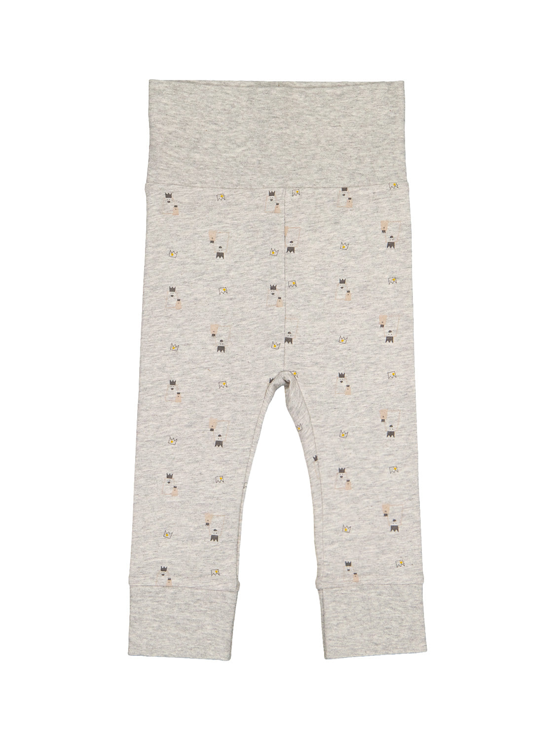 Leggings Grau mit breitem Umschlagbund, graumeliert mit kleinen Krone tragenden Figurenmuster. Ideal für Babys und Kleinkinder, passend zu 'bellybutton' Babymode.