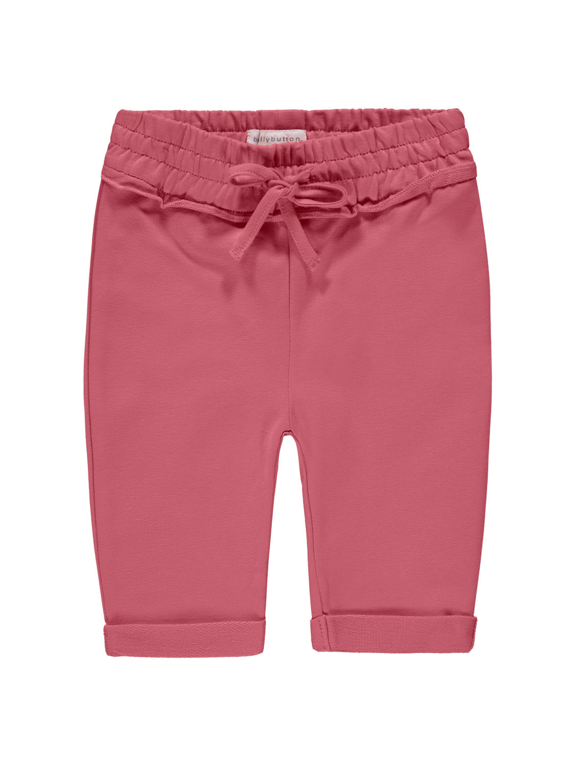Jogginghose Pink für Kinder mit elastischem Bund und Kordelzug, umgeschlagene Bündchen, ideal für bequemen Alltag im bellybutton-Stil.