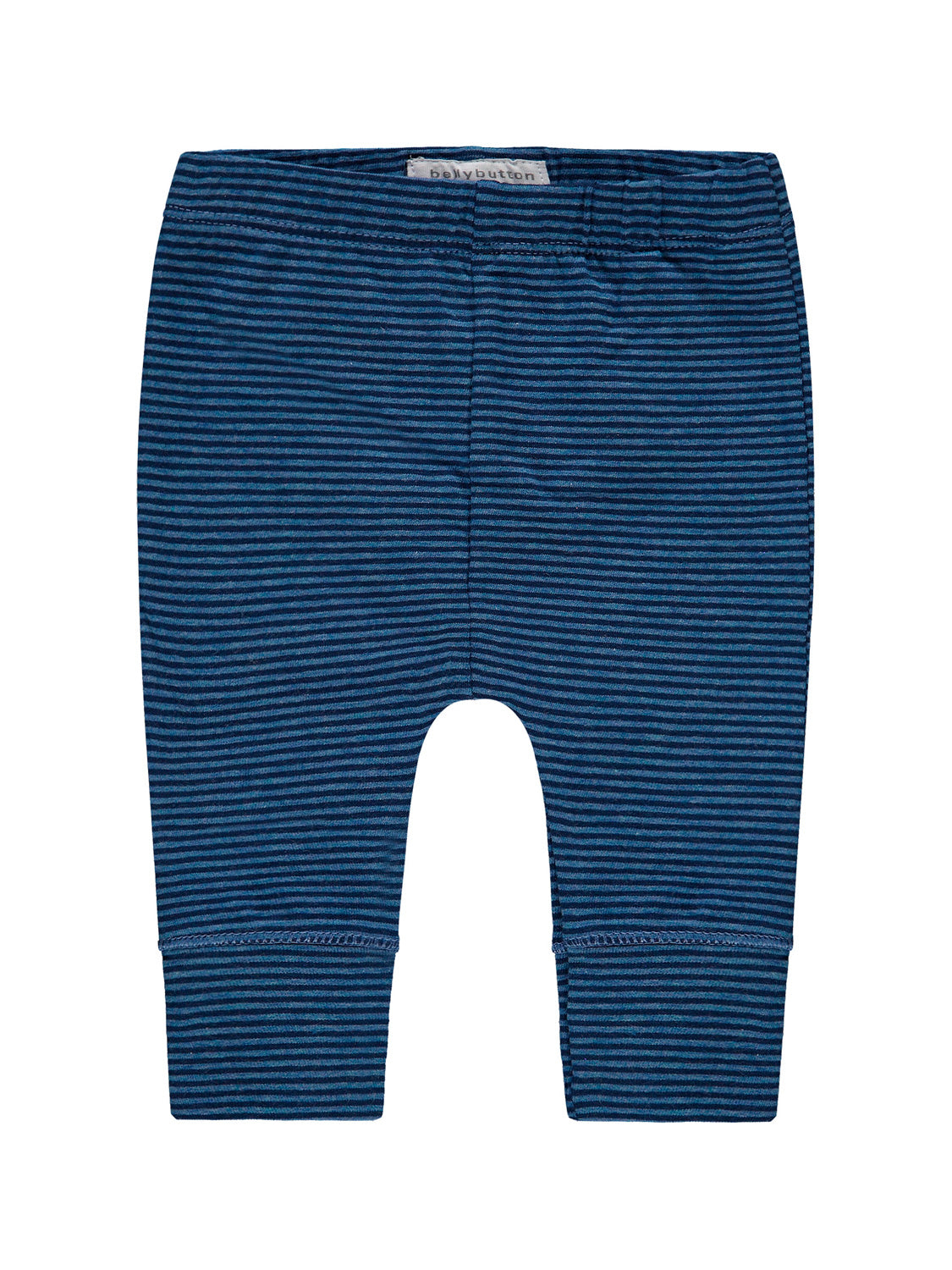 Jogginghose Marineblau: Kleine Baby-Leggings aus elastischem Strickstoff mit dunkel- und hellblauen Streifen, elastischer Bund mit bellybutton Label, ideal für Komfort und Stil.