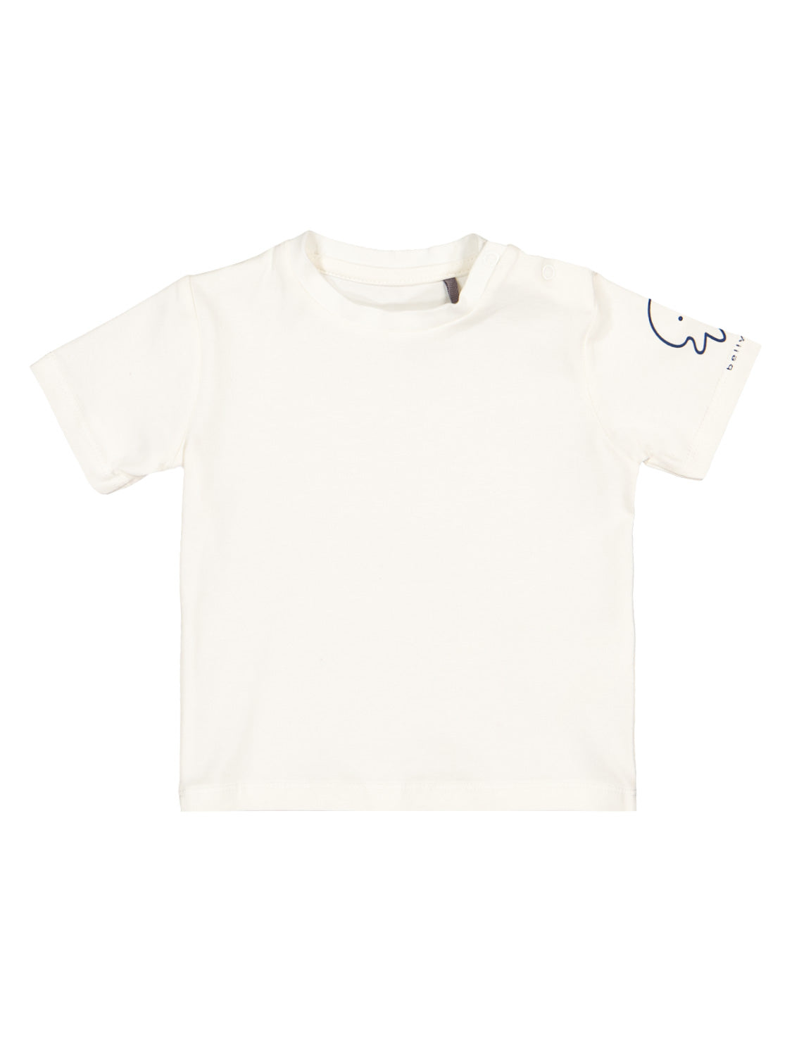 T-Shirt Cremeweiß für Babys mit kurzen Ärmeln, Schulterknöpfen und einem Elefantenkopf-Umriss am Ärmelende, ideal für einfaches Anziehen und süßen Stil.