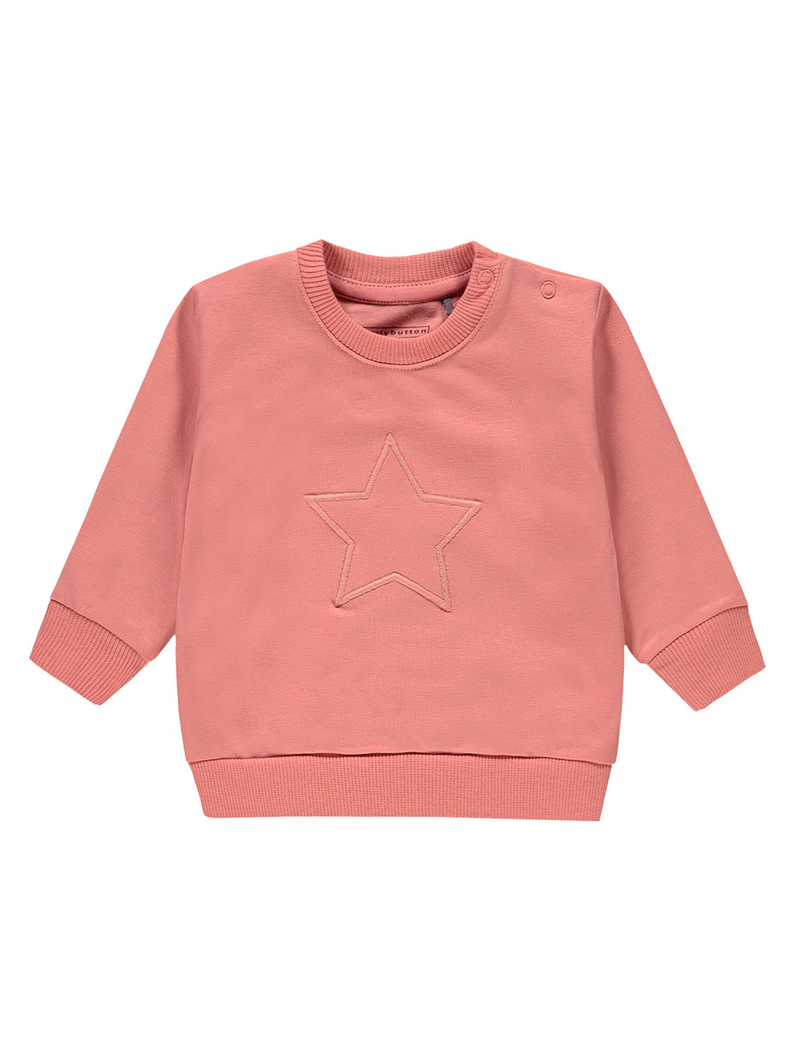 Langarm-Pullover Sweatshirt Koralle mit Stern-Stickerei, gerippten Bündchen und Druckknopfverschluss an der Schulter, ideal für Babys oder Kleinkinder.