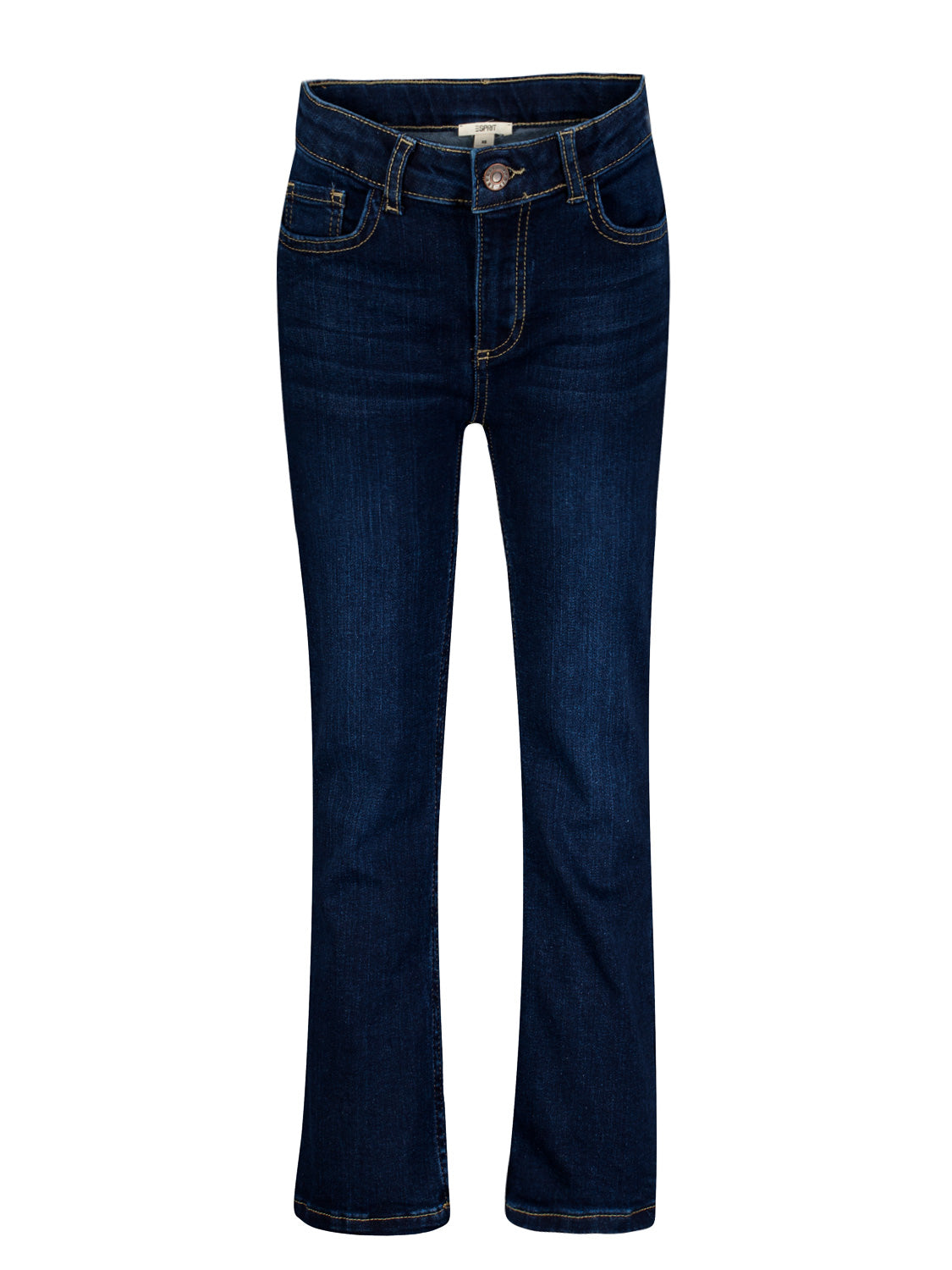 Jeans Marineblau von Esprit: Klassisch geschnitten mit leicht ausgestelltem Bein, Front- und Gesäßtaschen, Gürtelschlaufen und Knopf-Reißverschluss. Ideal für stilvolle Umstands- und Kindermode.