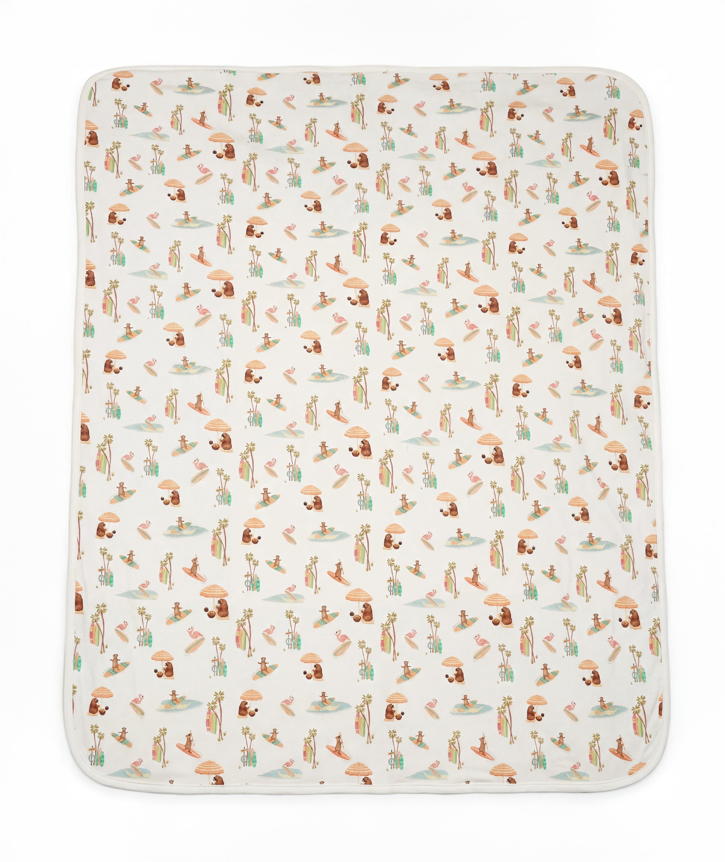 Patterned blanket with animal illustrations on a white background